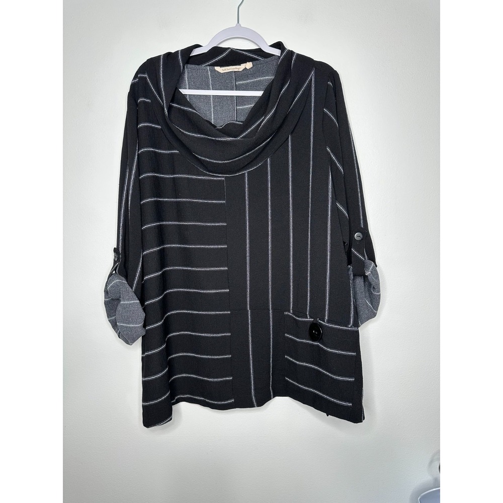 Soft Surroundings Cowl Neck Tunic Top Size 3X Black Striped